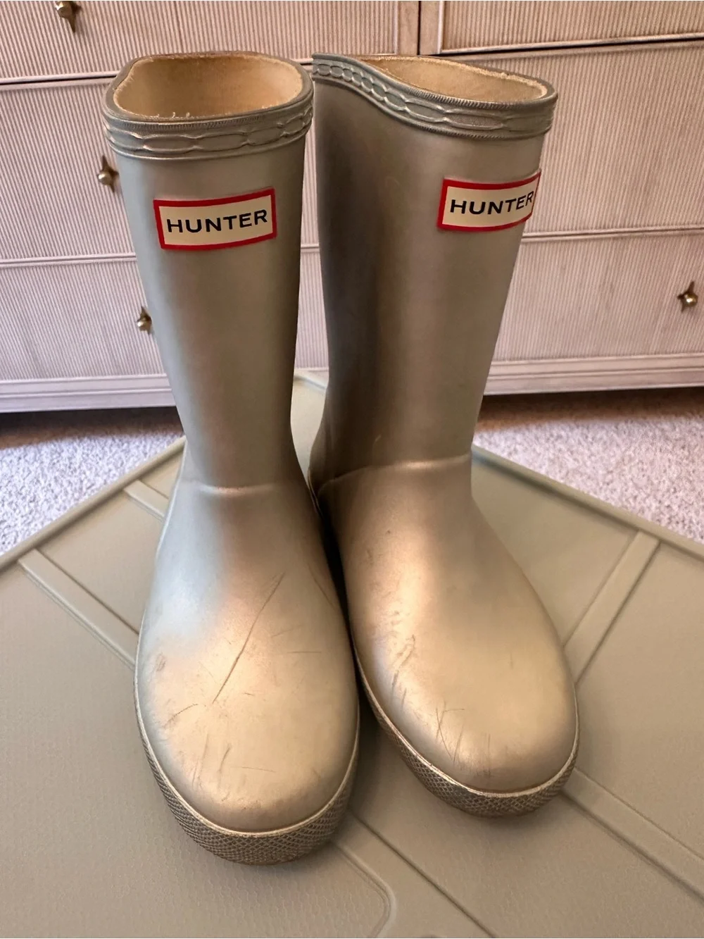 Hunter Kids Metallic Silver Rain Boots